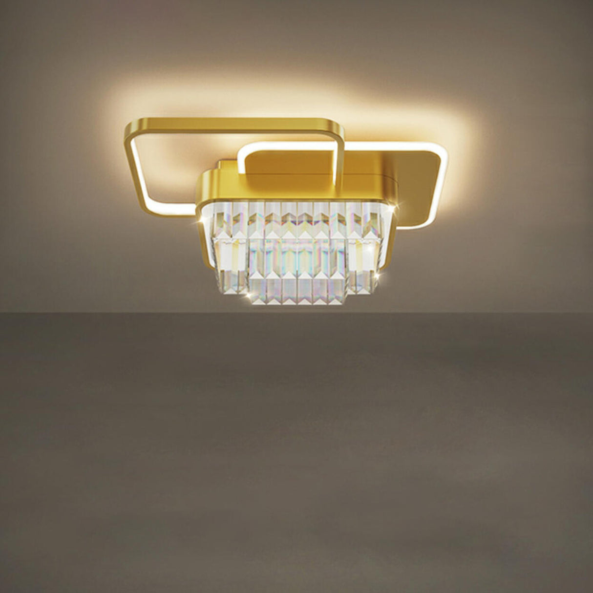 Bedroom Golden Square Crystal LED Flush Mount Light Image - 6