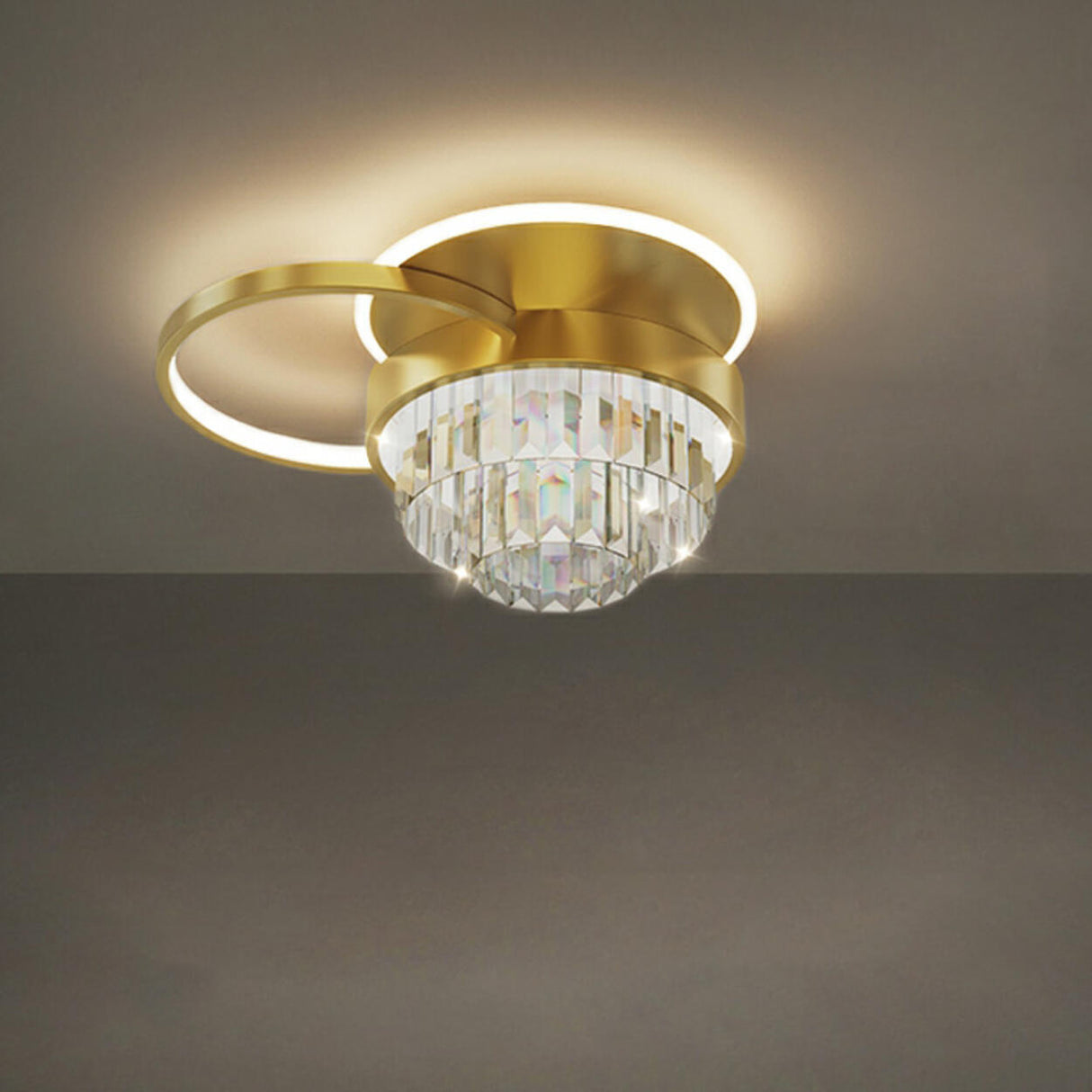 Bedroom Golden Square Crystal LED Flush Mount Light Image - 7