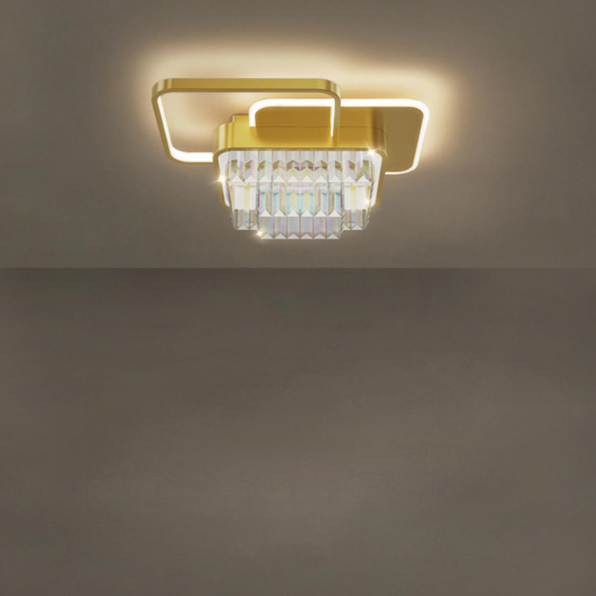 Bedroom Golden Square Crystal LED Flush Mount Light Image - 8
