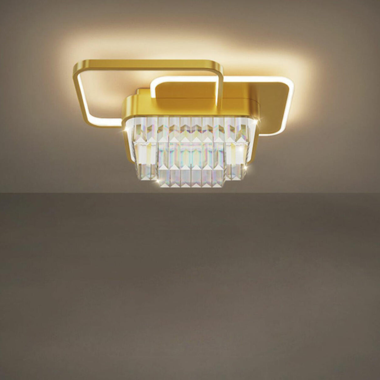 Bedroom Golden Square Crystal LED Flush Mount Light Image - 9
