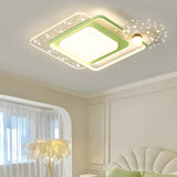 Bedroom Green Rectangular Flush Mount Ceiling Light Image - 3
