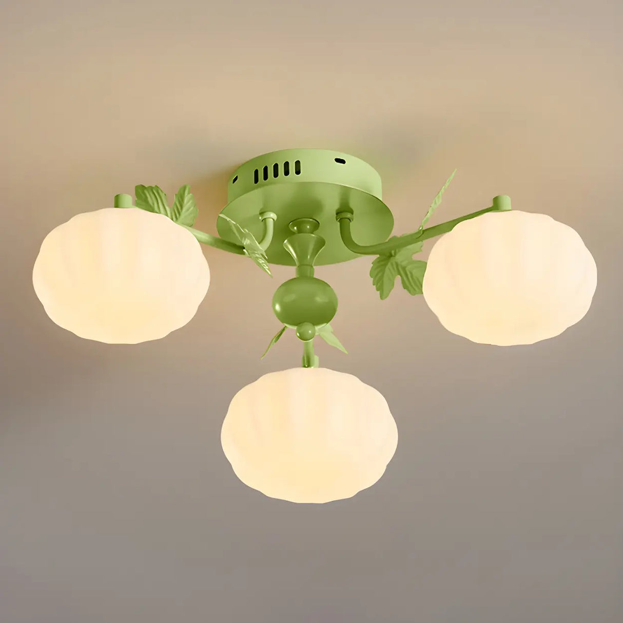 Bedroom Green Resin Flower Semi-Flush Mount Lamp 3-Head Image - 10