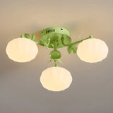Bedroom Green Resin Flower Semi-Flush Mount Lamp 3-Head Image - 10