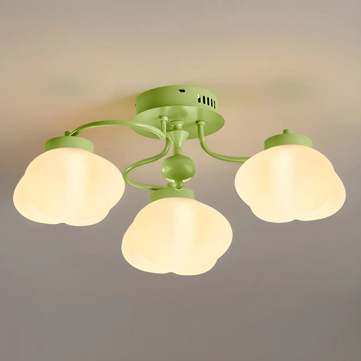Bedroom Green Resin Flower Semi-Flush Mount Lamp 3-Head Image - 12