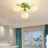 Bedroom Green Resin Flower Semi-Flush Mount Lamp 3-Head Image - 3