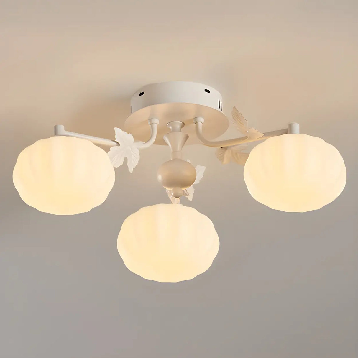 Bedroom Green Resin Flower Semi-Flush Mount Lamp 3-Head Image - 9