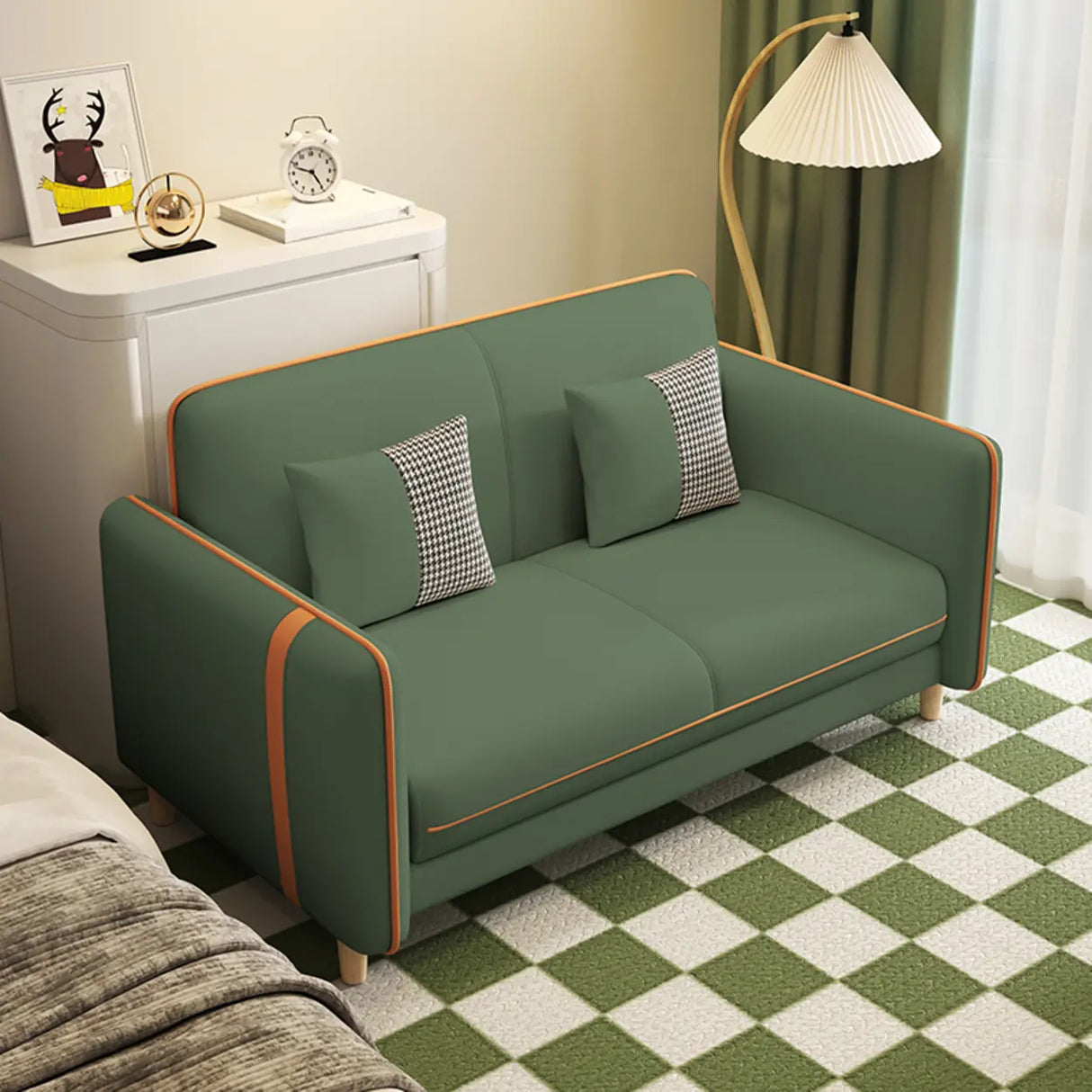 Bedroom Green Stain Resistant Loveseat with Pillow Image - 2