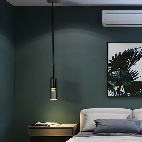 Bedroom Grey Mirrored Glass Cylinder Pendant Light Image - 1