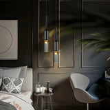 Bedroom Grey Mirrored Glass Cylinder Pendant Light Image - 10