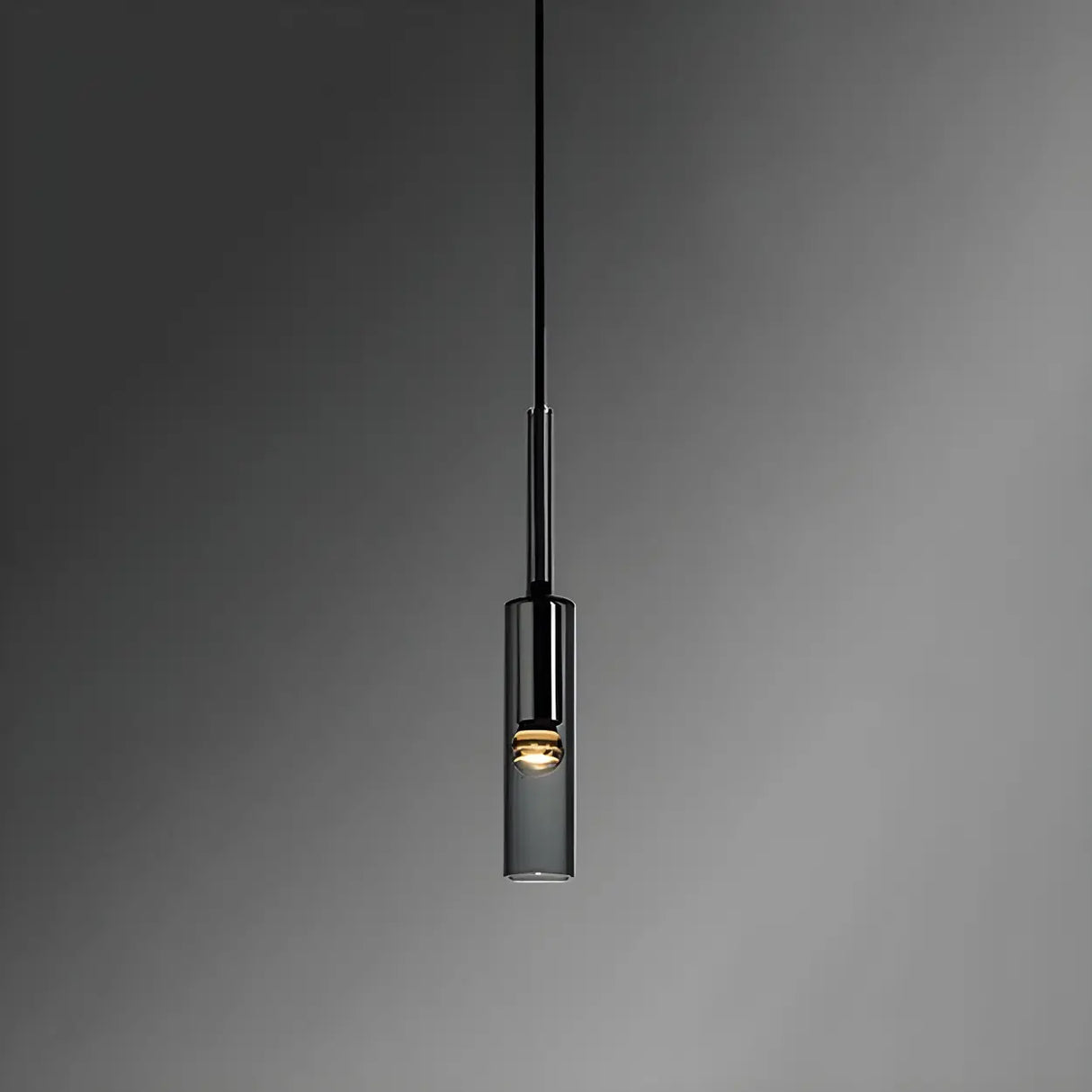 Bedroom Grey Mirrored Glass Cylinder Pendant Light Image - 2