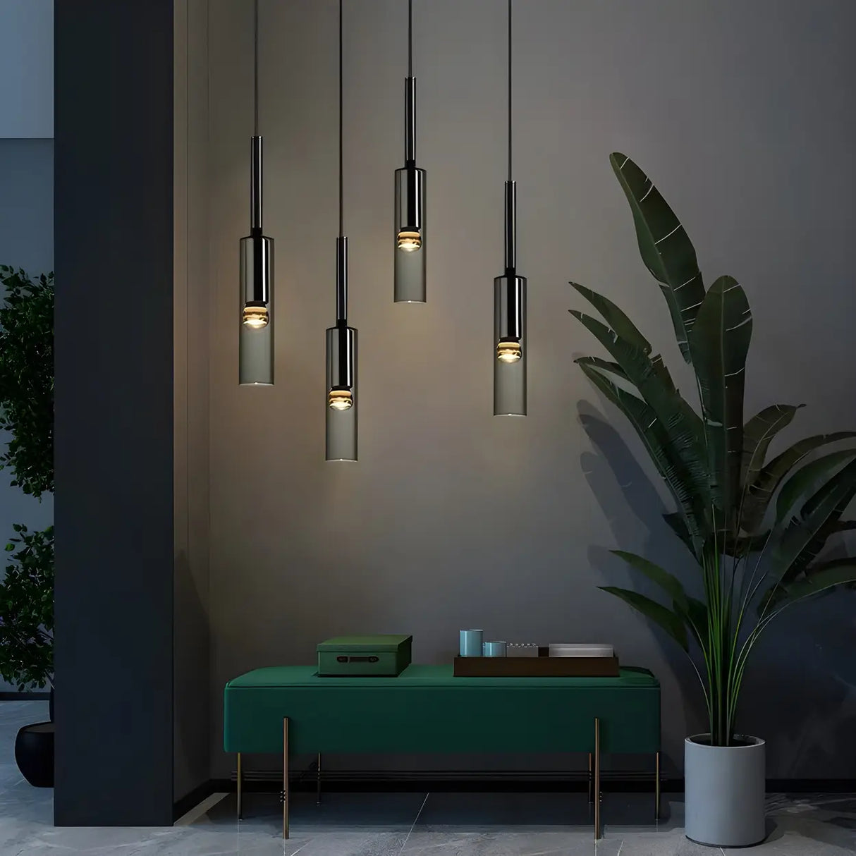 Bedroom Grey Mirrored Glass Cylinder Pendant Light Image - 4