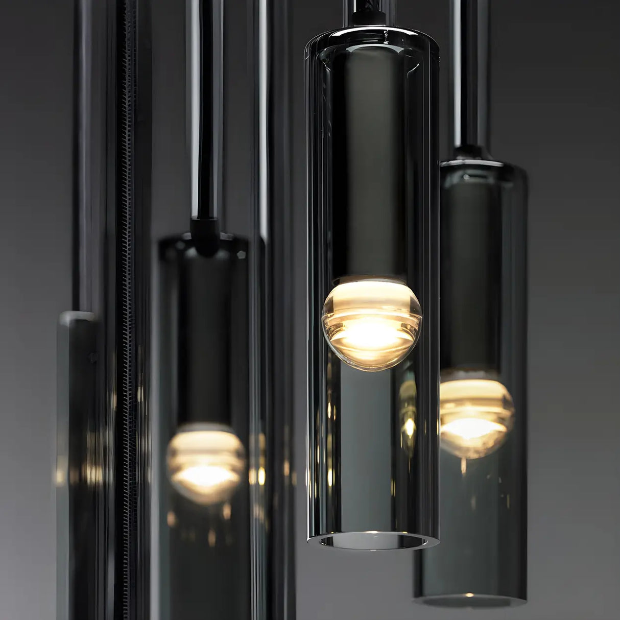 Bedroom Grey Mirrored Glass Cylinder Pendant Light Image - 5