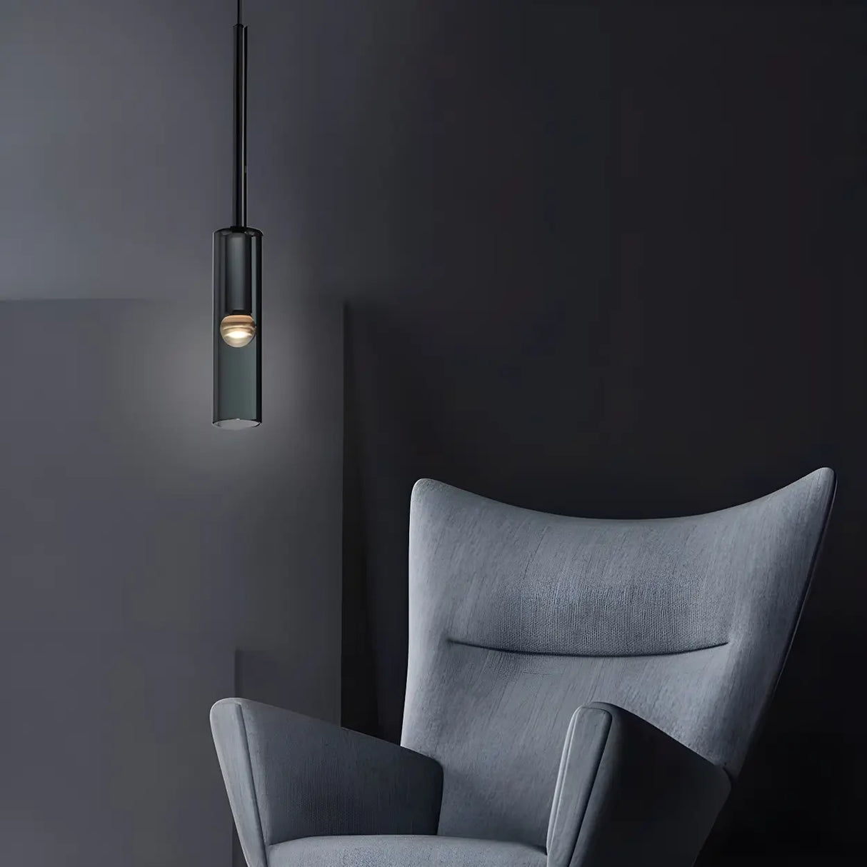 Bedroom Grey Mirrored Glass Cylinder Pendant Light Image - 8