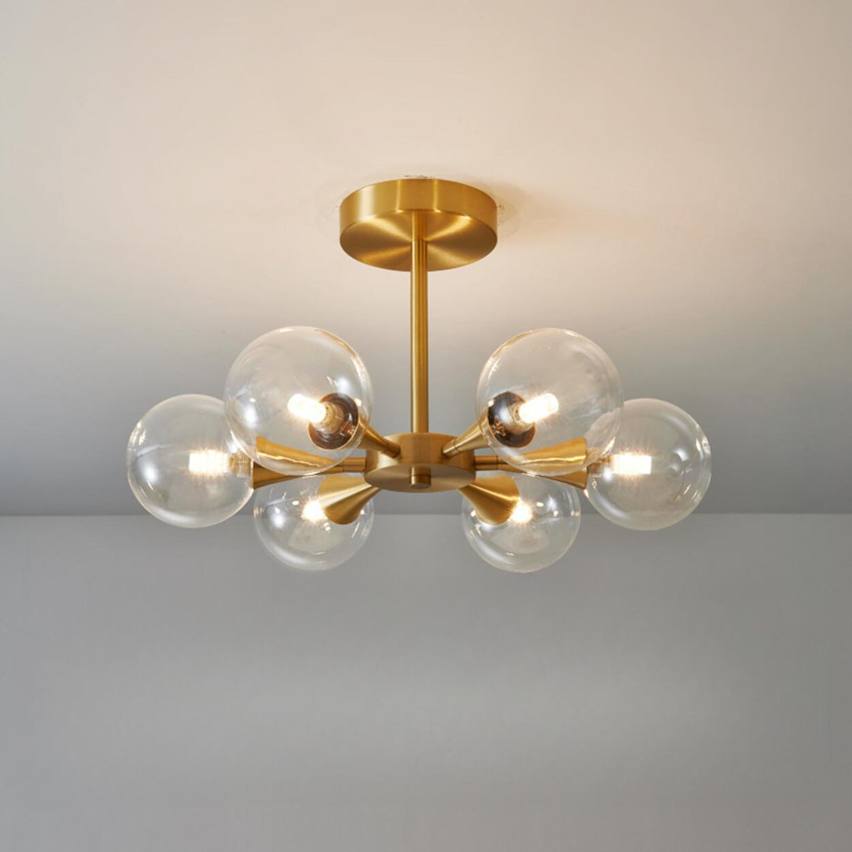 Bedroom Metal White Globe Semi-Flush Mount Lamp 6-Light Image - 8