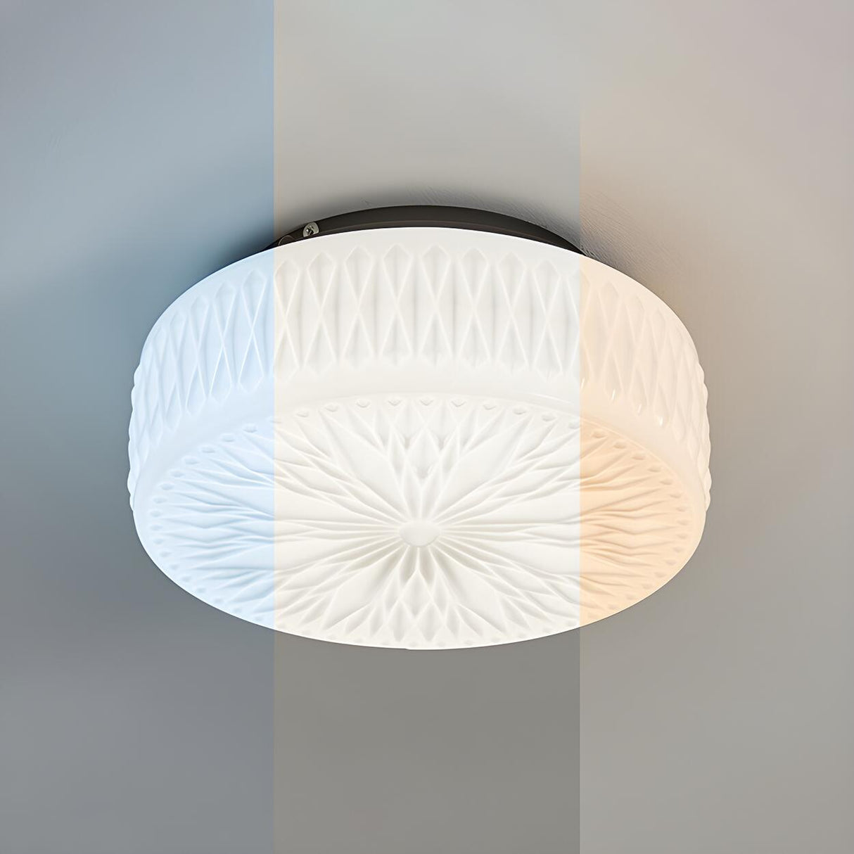Bedroom Mini Cream Glass Drum Semi-Flush Mount Light Image - 12