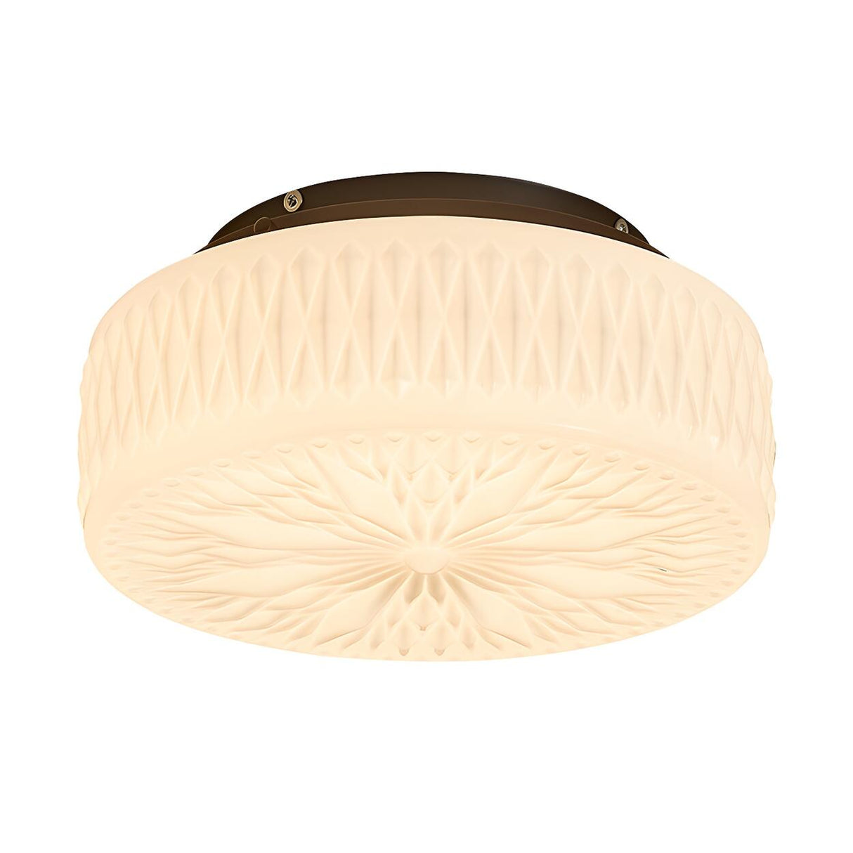 Bedroom Mini Cream Glass Drum Semi-Flush Mount Light Image - 5