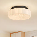Bedroom Mini Cream Glass Drum Semi-Flush Mount Light Image - 8