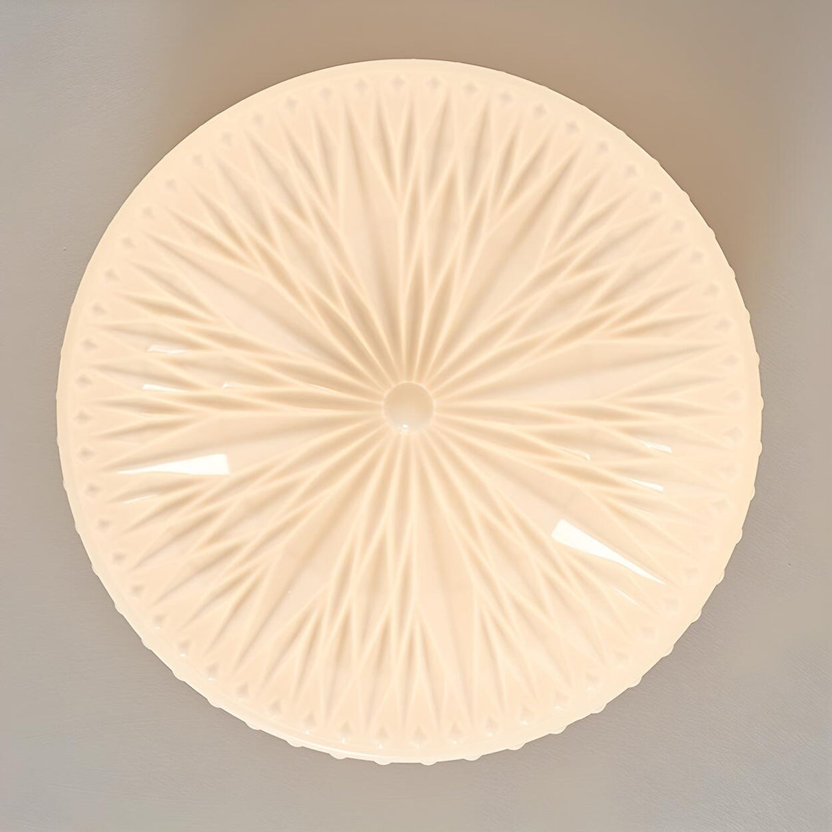 Bedroom Mini Cream Glass Drum Semi-Flush Mount Light Image - 9