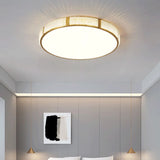Bedroom Minimalist Gold Round Flush Mount Ceiling Light Image - 1
