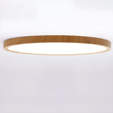 Bedroom Minimalist Round Wooden LED Flush Mount Light Image - 1