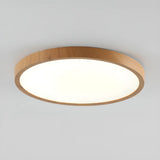 Bedroom Minimalist Round Wooden LED Flush Mount Light Image - 9