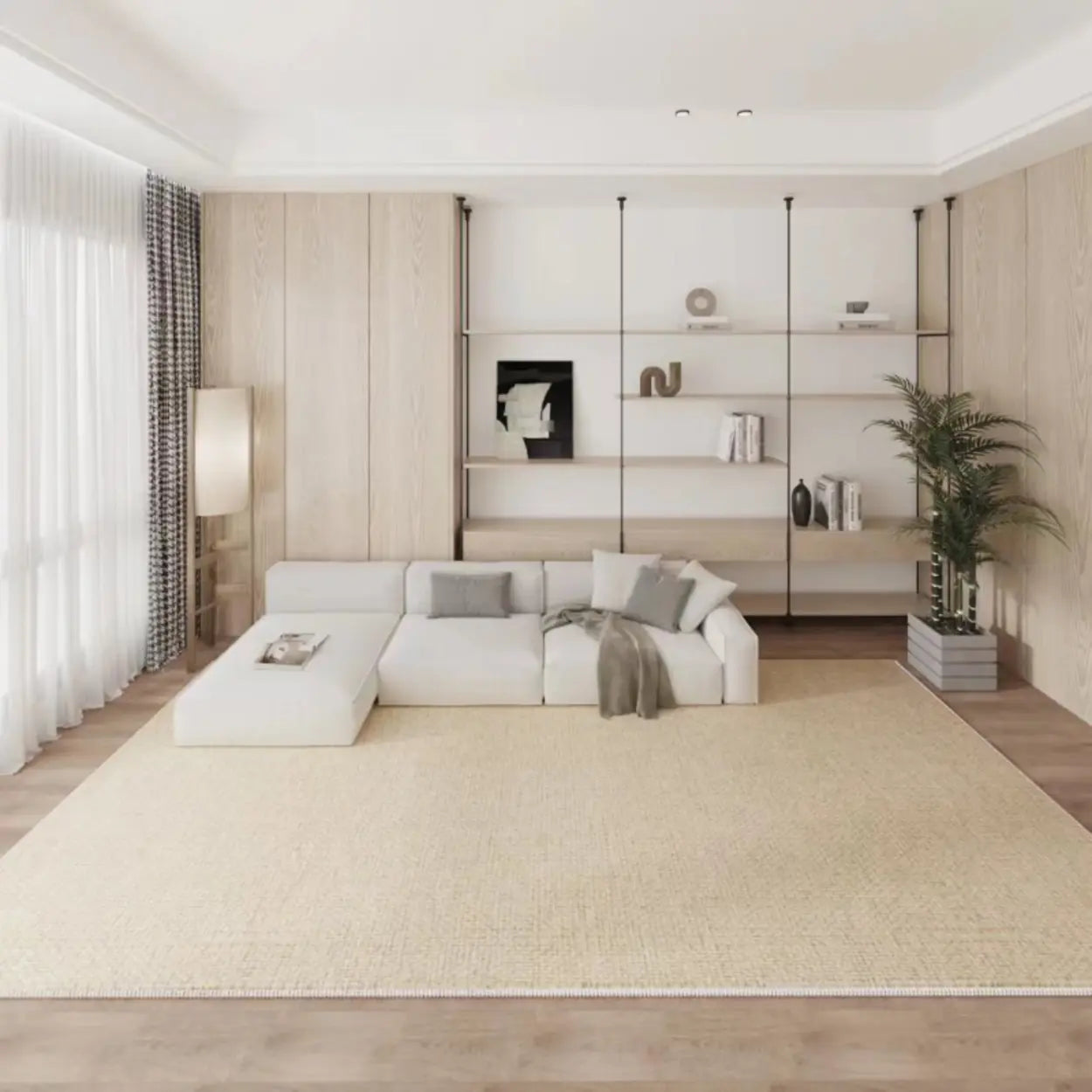 Bedroom Minimalist Solid Color Apricot Area Rug Image - 7