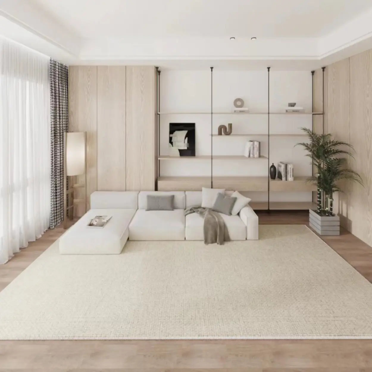 Bedroom Minimalist Solid Color Apricot Area Rug Image - 8