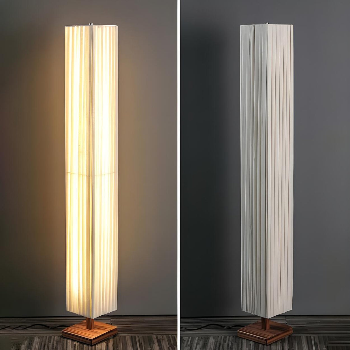 Bedroom Modern Rectangular Column Wood Floor Lamp Image - 5
