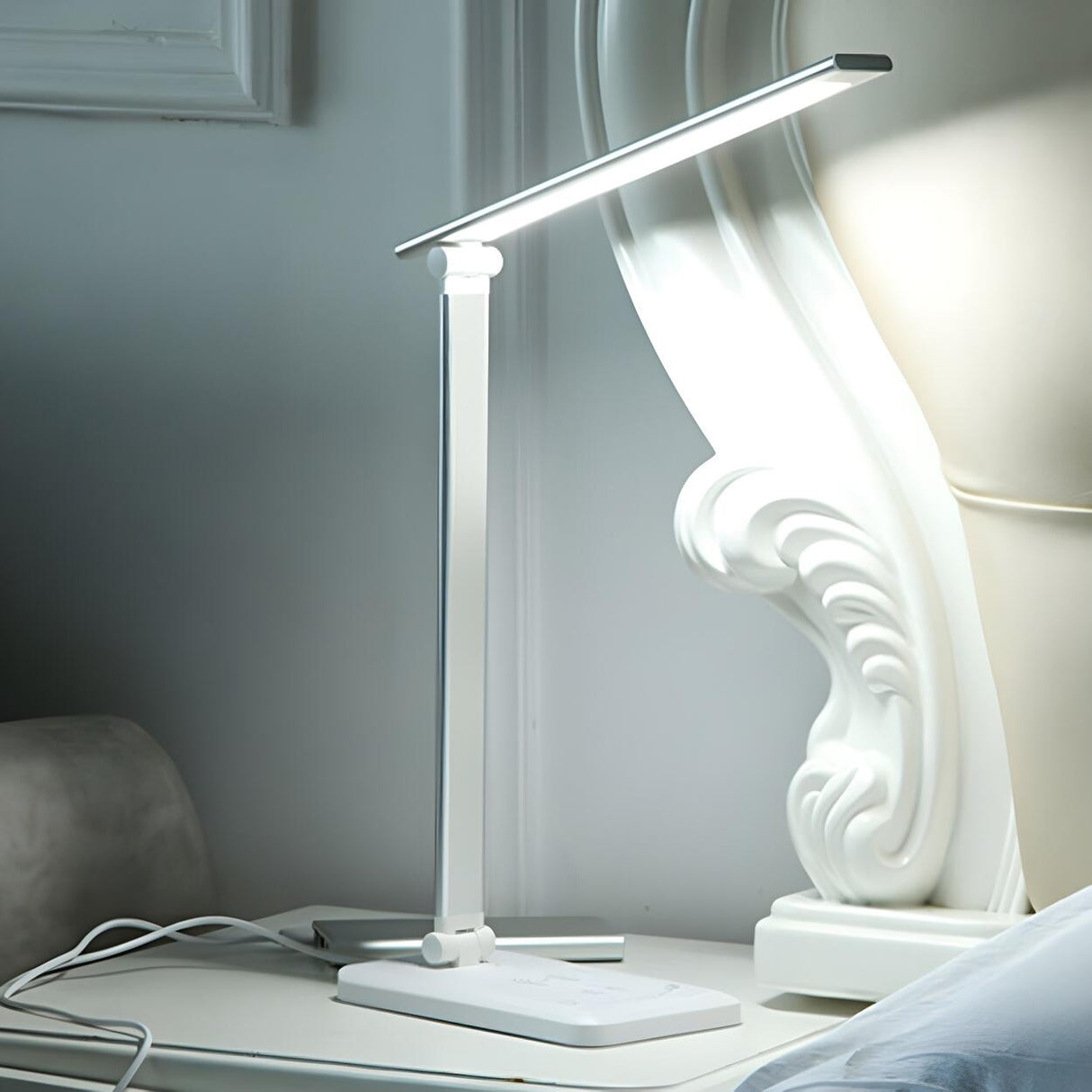 Bedroom Modern White Metal Table Lamp with Touch Switch Image - 16