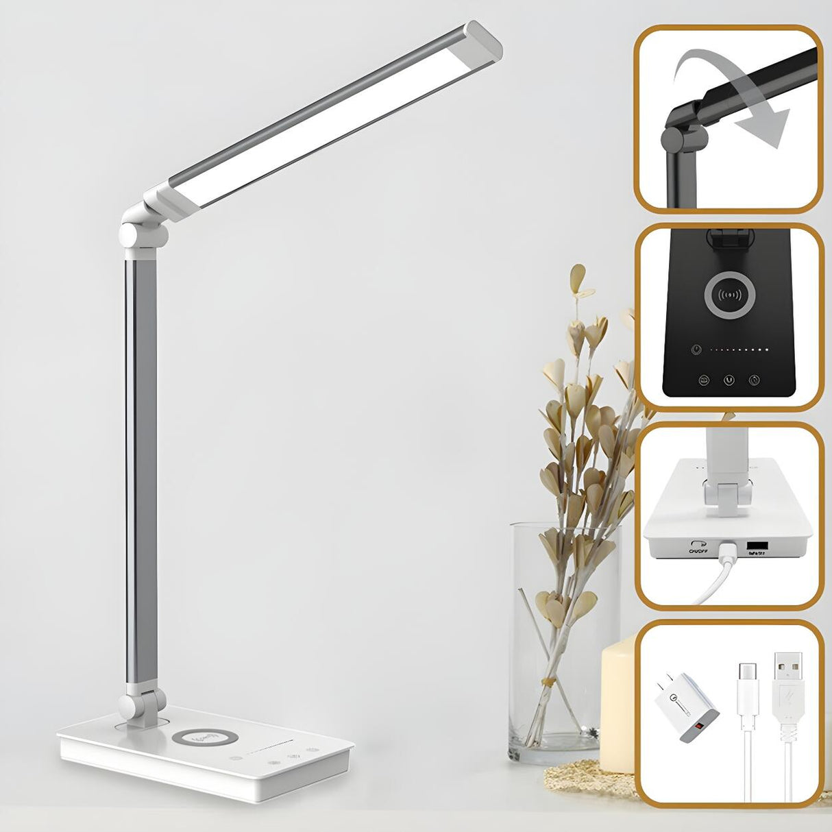 Bedroom Modern White Metal Table Lamp with Touch Switch Image - 3