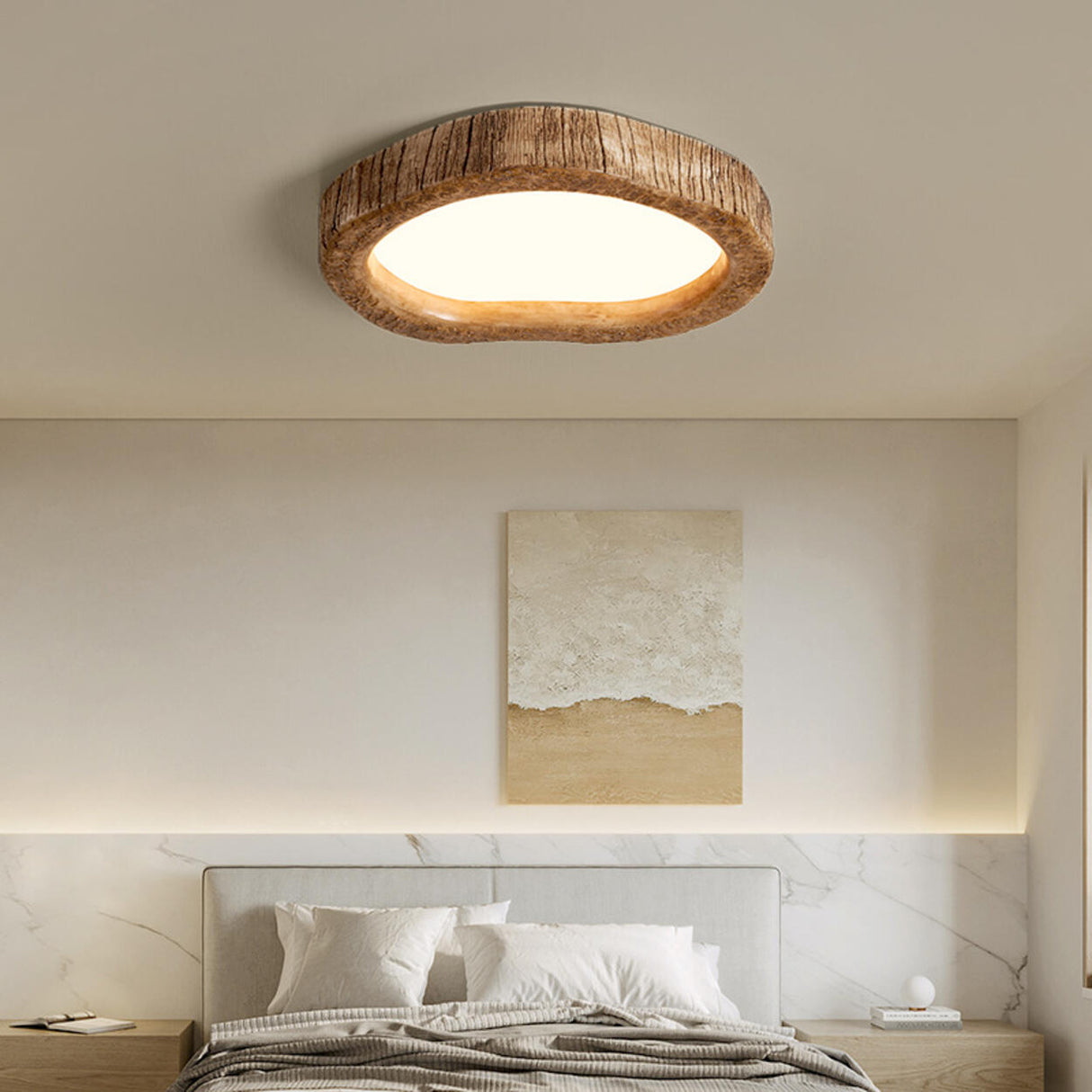 Bedroom Natural Brown Irregular Round Flush Mount Light Image - 4