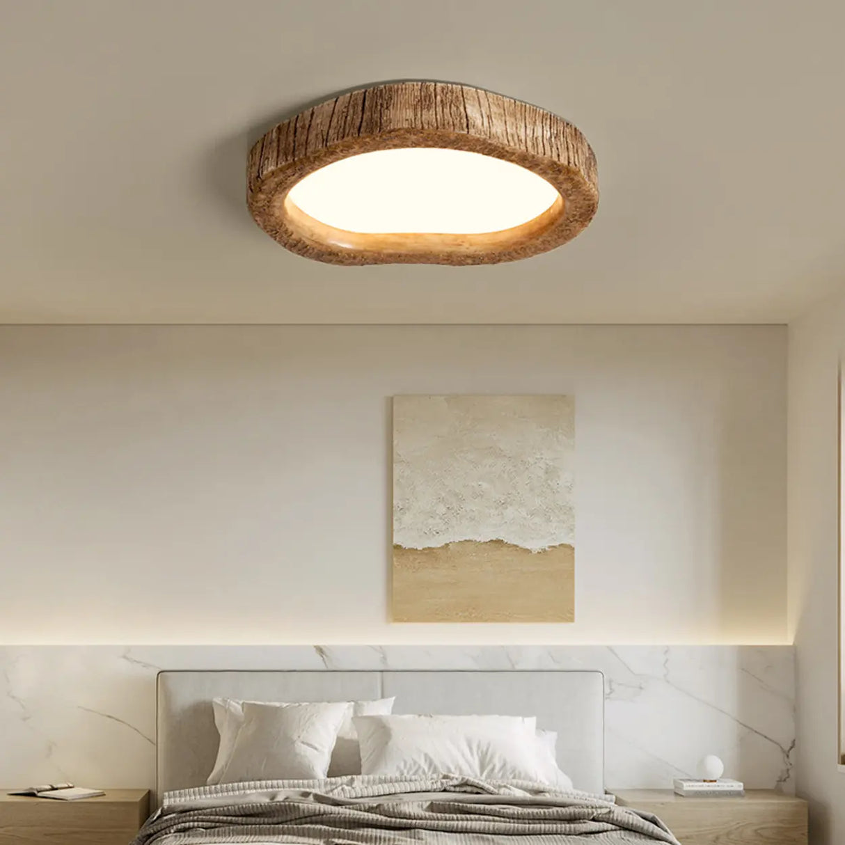 Bedroom Natural Brown Irregular Round Flush Mount Light Image - 4