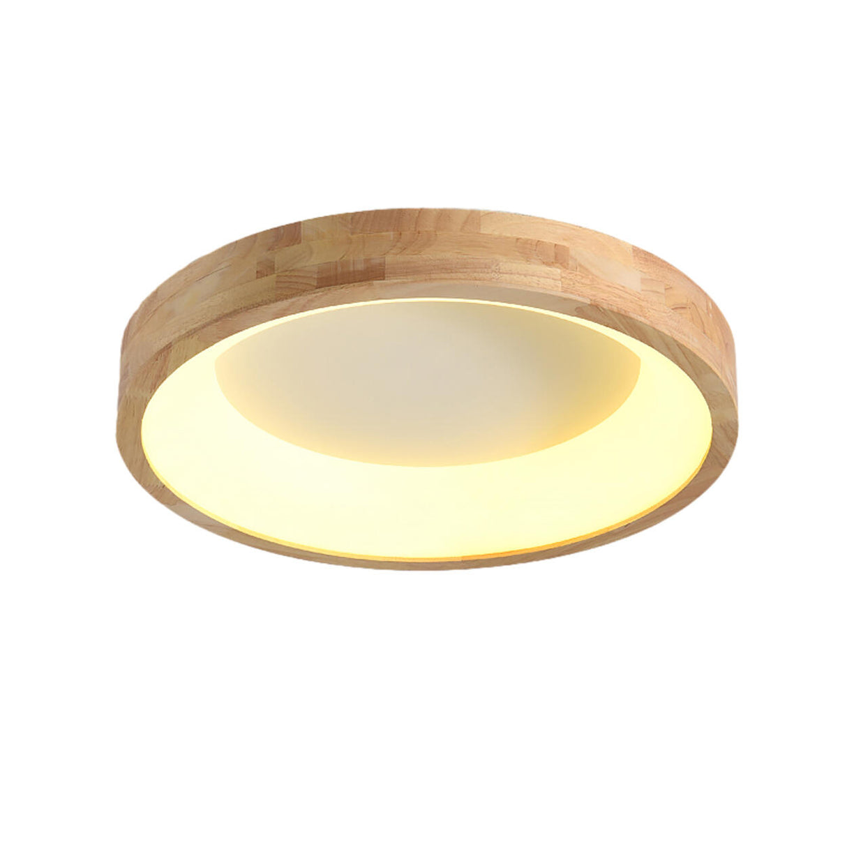 Bedroom Natural Wooden Round Flush Mount Ceiling Light Image - 5