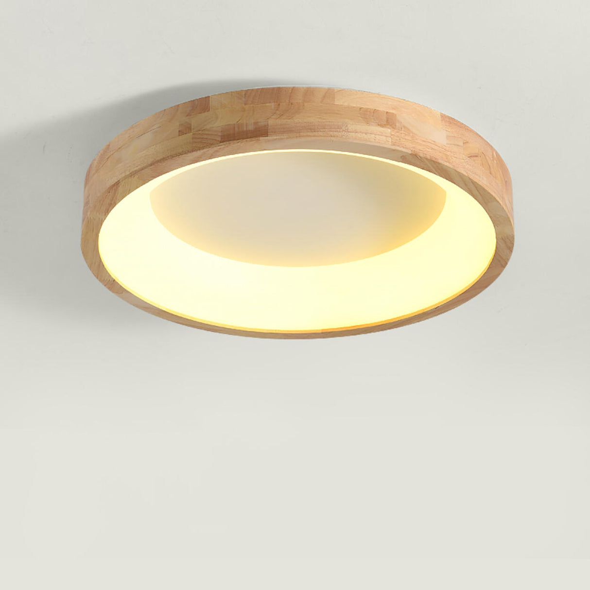 Bedroom Natural Wooden Round Flush Mount Ceiling Light Image - 6