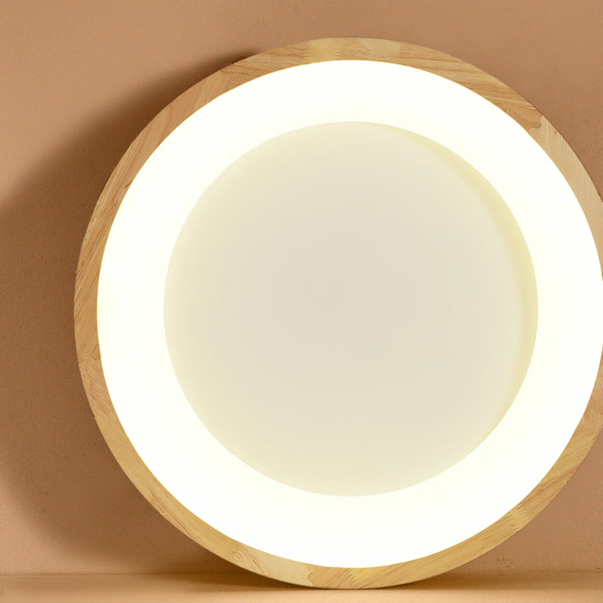 Bedroom Natural Wooden Round Flush Mount Ceiling Light Image - 7