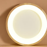 Bedroom Natural Wooden Round Flush Mount Ceiling Light Image - 7