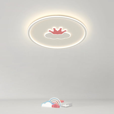 Bedroom Pink Crown Cloud Circular LED Flush Mount Light Image - 2