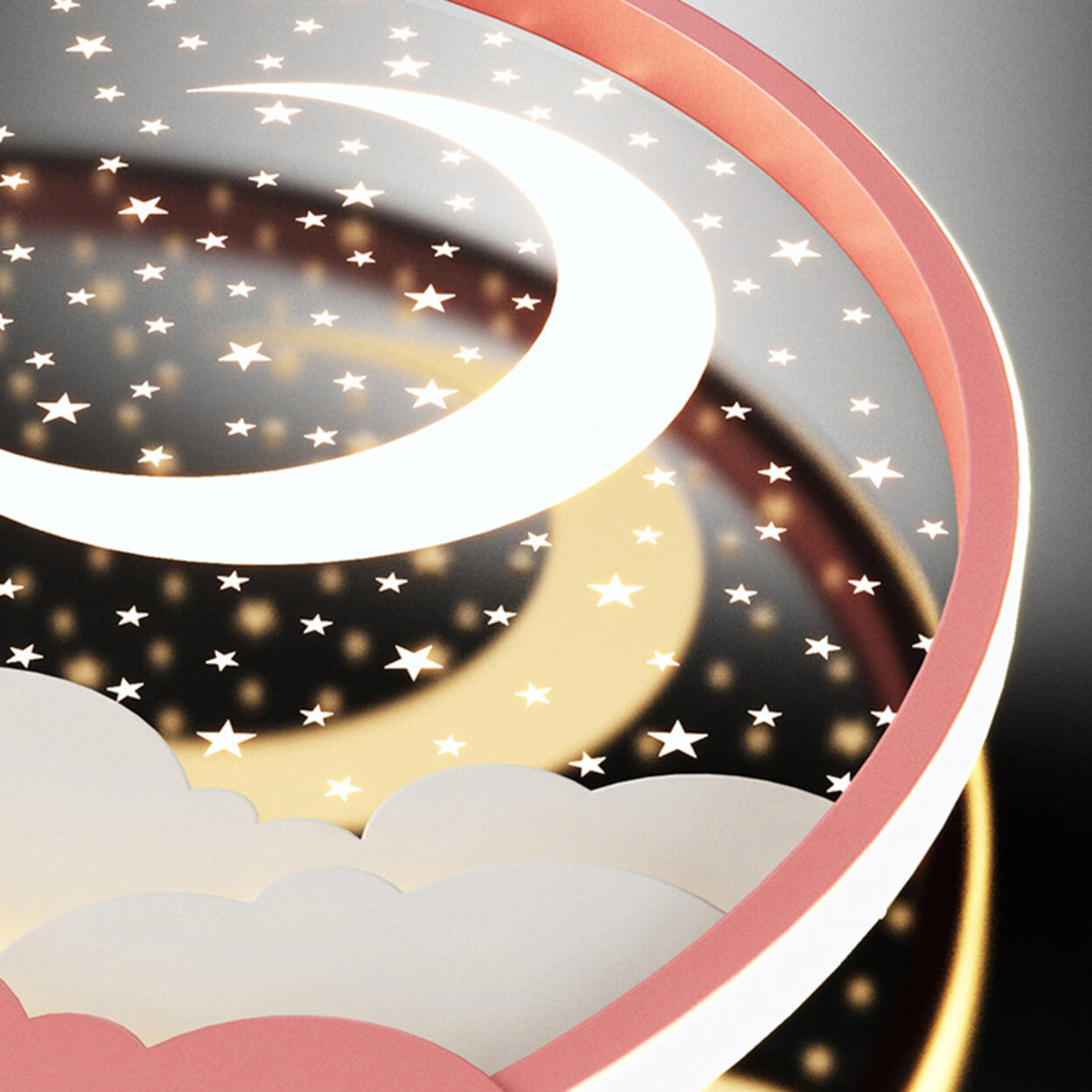 Bedroom Pink Starry Sky Moon Round LED Flush Mount Lamp Image - 10