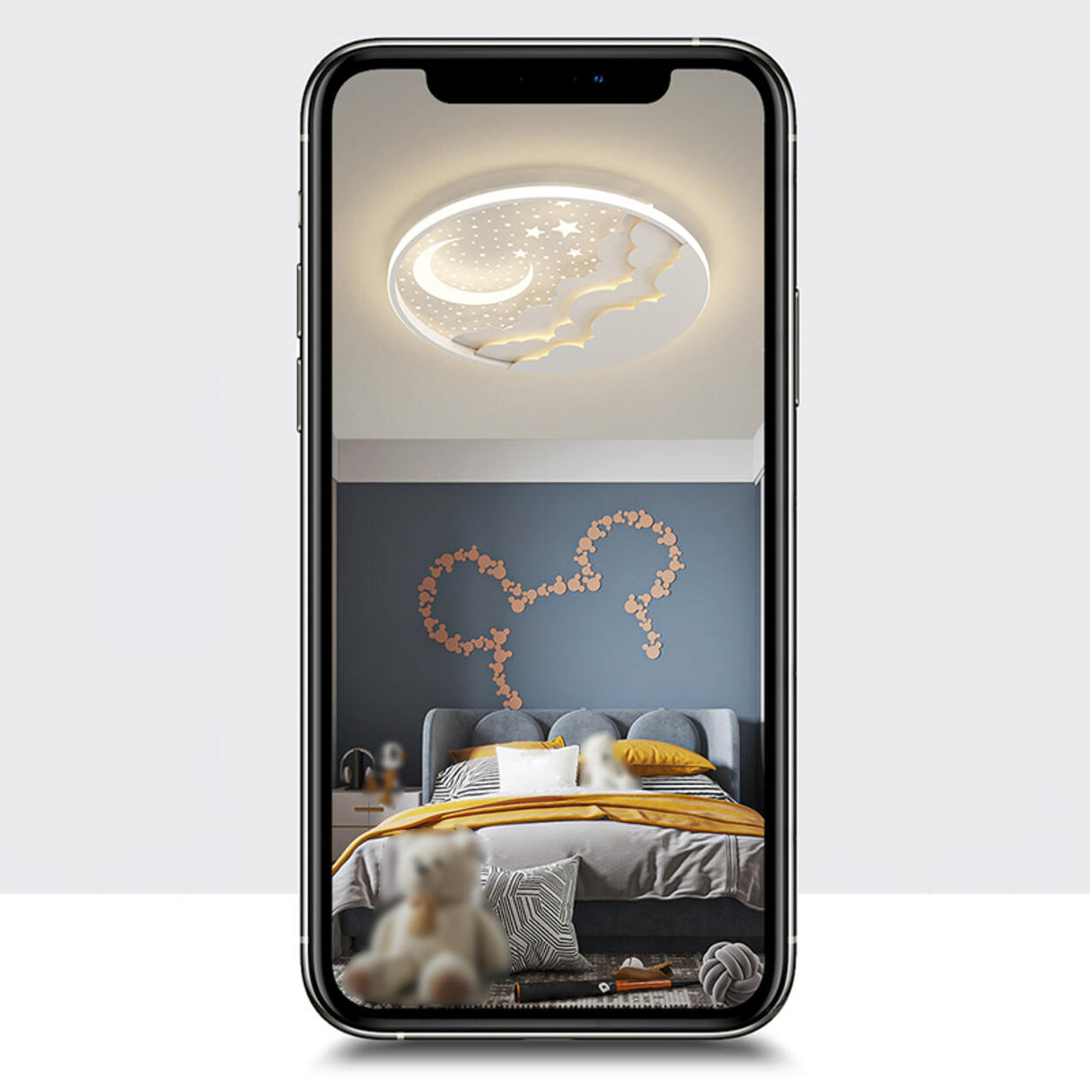 Bedroom Pink Starry Sky Moon Round LED Flush Mount Lamp Image - 13