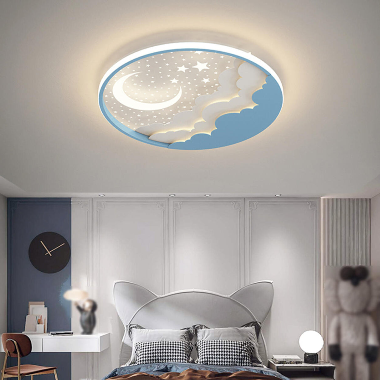 Bedroom Pink Starry Sky Moon Round LED Flush Mount Lamp Image - 14