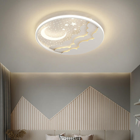 Bedroom Pink Starry Sky Moon Round LED Flush Mount Lamp Image - 2