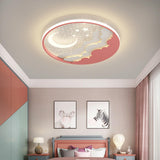 Bedroom Pink Starry Sky Moon Round LED Flush Mount Lamp Image - 3