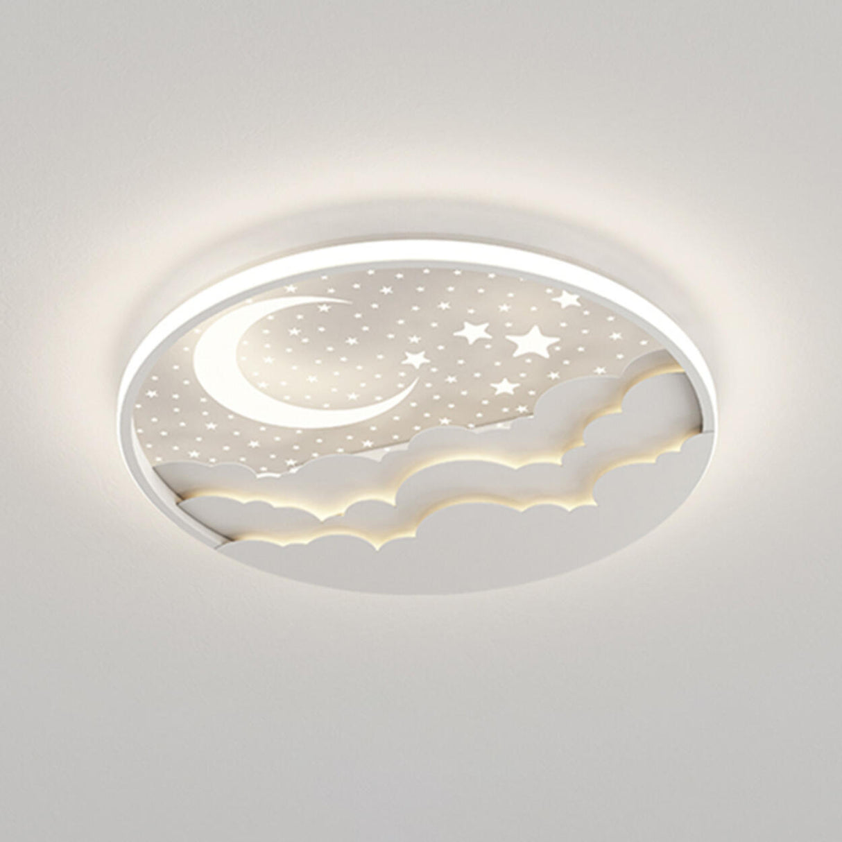 Bedroom Pink Starry Sky Moon Round LED Flush Mount Lamp Image - 6