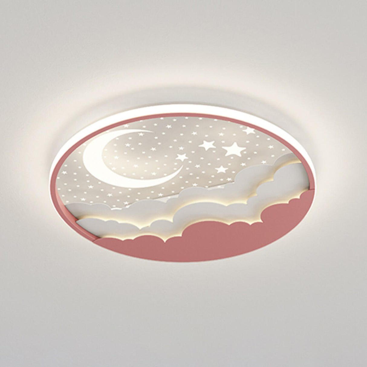 Bedroom Pink Starry Sky Moon Round LED Flush Mount Lamp Image - 7