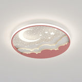 Bedroom Pink Starry Sky Moon Round LED Flush Mount Lamp Image - 7