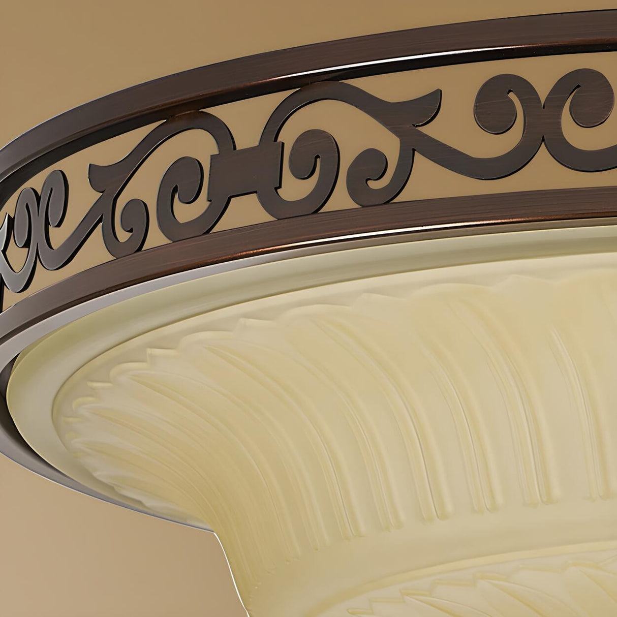 Bedroom Vintage Brown Bowl-Shaped Flush Mount Light Image - 11