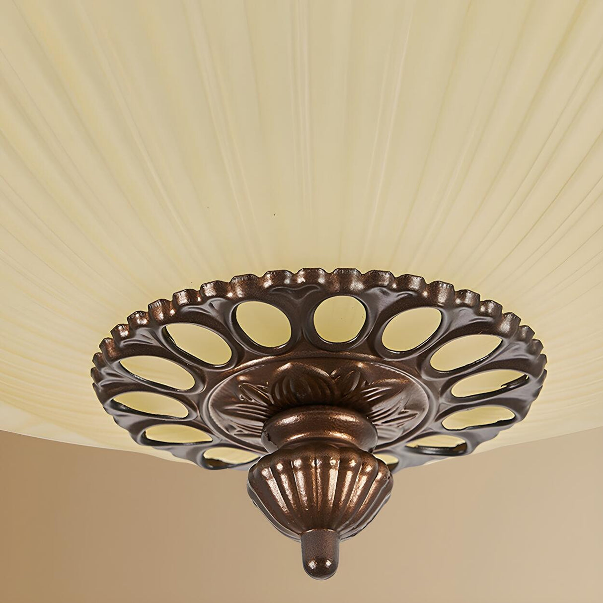 Bedroom Vintage Brown Bowl-Shaped Flush Mount Light Image - 15