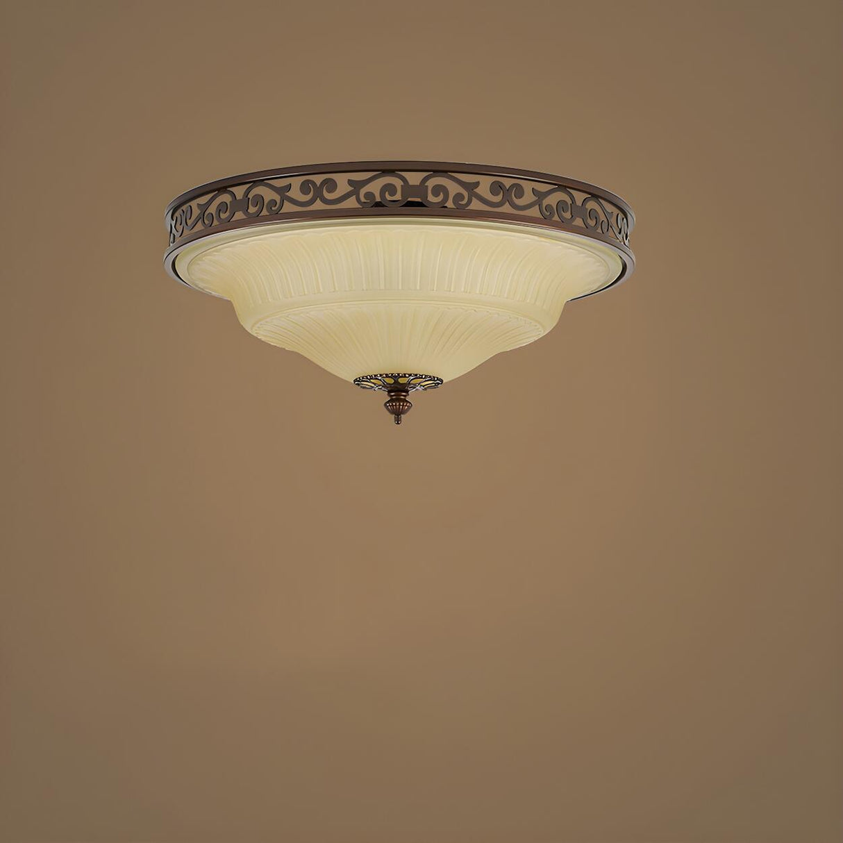 Bedroom Vintage Brown Bowl-Shaped Flush Mount Light Image - 3
