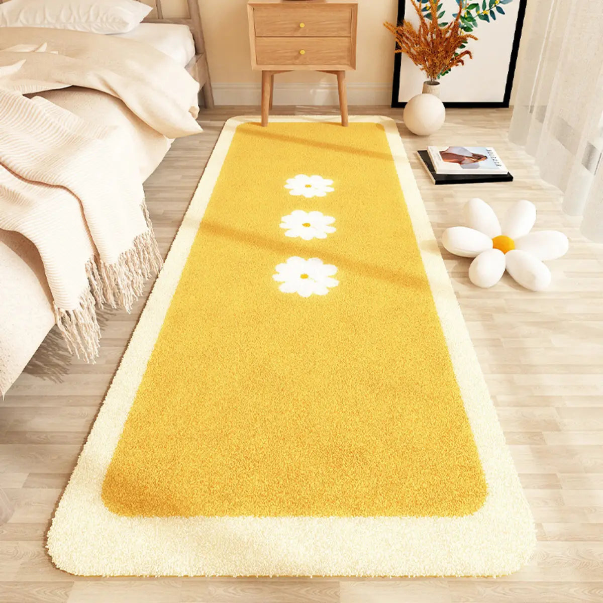 Bedroom Wave Pattern Rectangular Fabric Orange Area Rug Image - 2