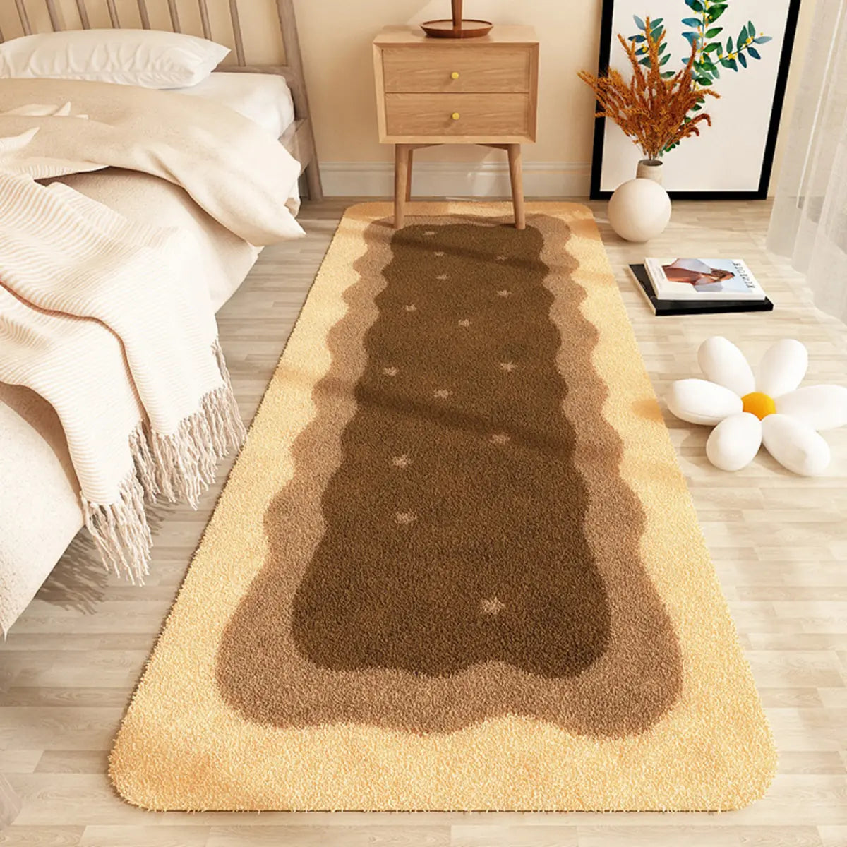 Bedroom Wave Pattern Rectangular Fabric Orange Area Rug Image - 4